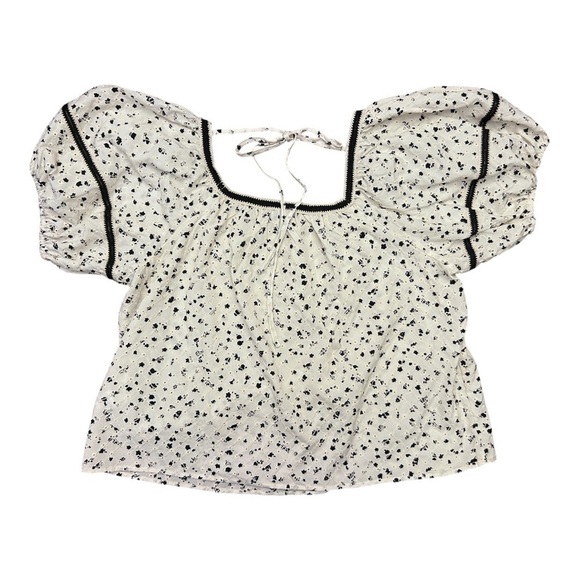 ❗️SOLD ❗️ Short Sleeve Ditsy Floral White Black Trim Shirt Size XL/12 - Picture 10 of 13